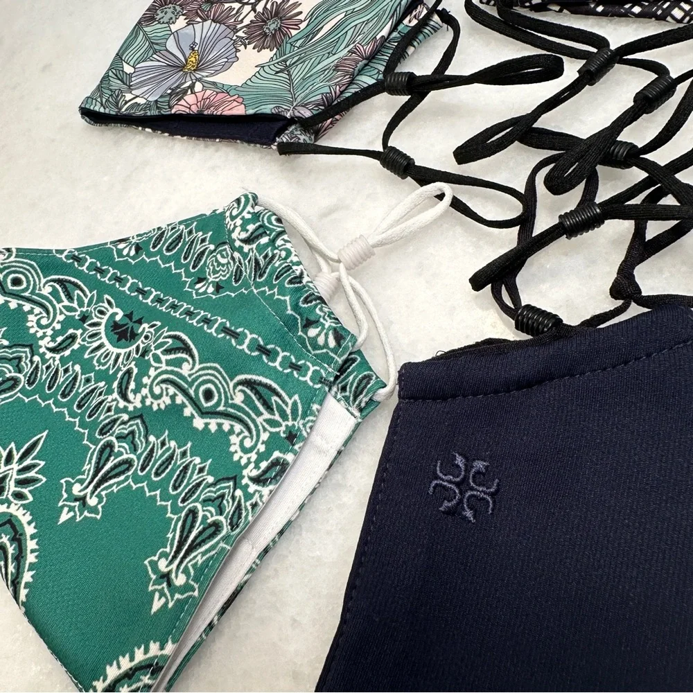 Set of 5 Tory Burch Silky Face Masks Logo Floral Geometric Adjustable Wire SET#2